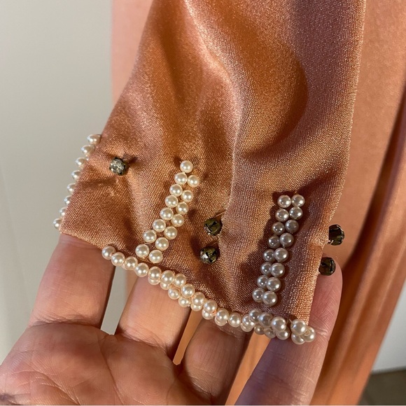 Vintage 70s V-Neck Dress Women’s XL Beaded Long Sleeve‎ Maxi Hippie Glam - Picture 3 of 9